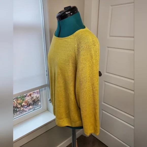 POETRY 100% LINEN MUSTARD YELLOW SWEATER LIGHTWEIGHT WOMEN SIZE 4 FALL HARVEST - Picture 3 of 12